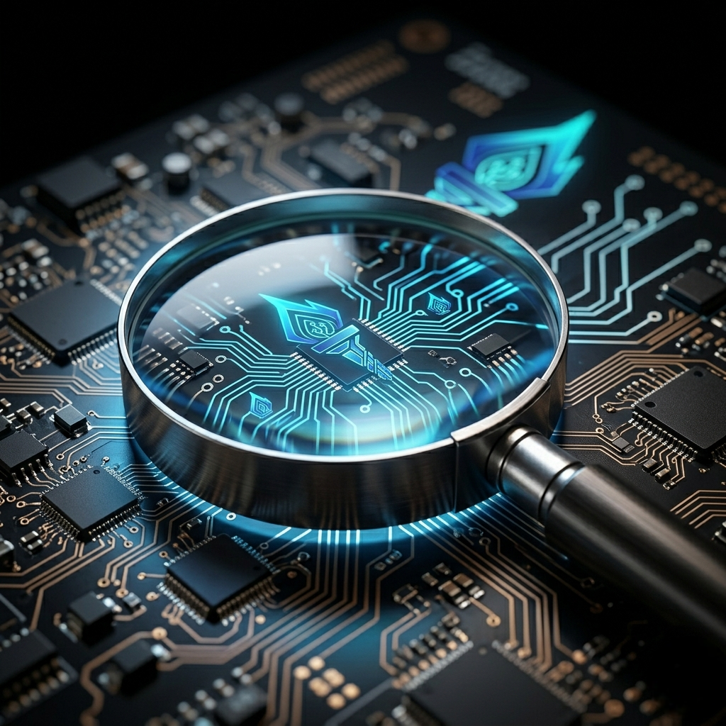 Loupe sur circuit imprimé illustrant l'approche d'analyse honnête et rigoureuse de Promescope