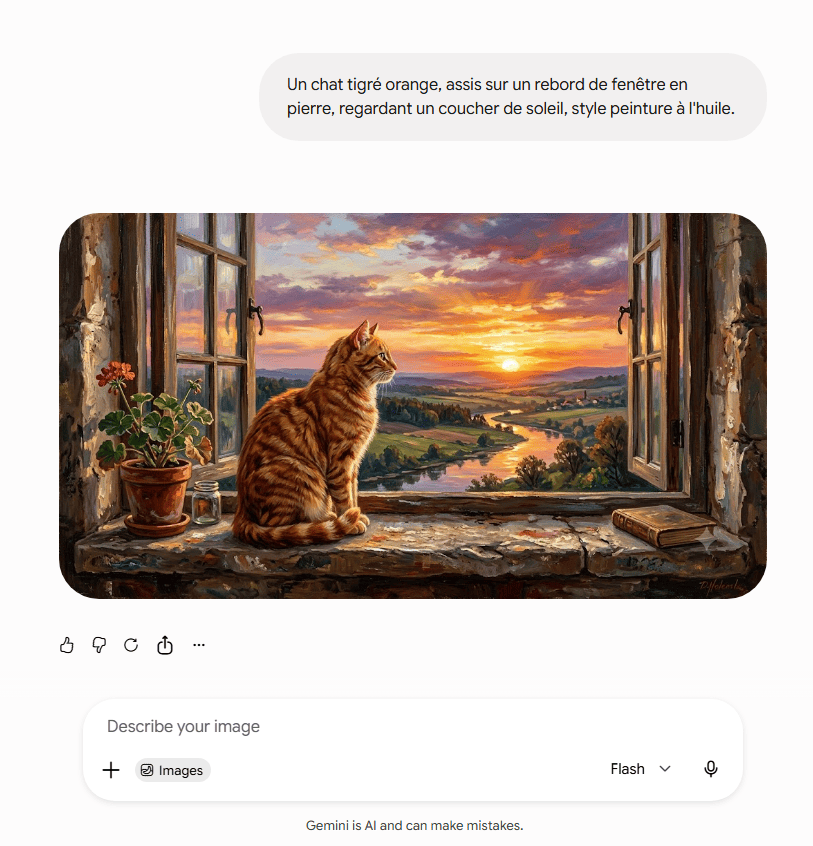 Exemple de génération d'image toute simple sur Gemini