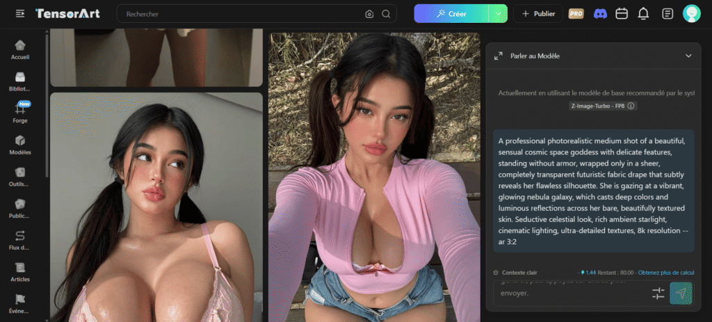 Plateforme de Tensort Art, un générateur d'image IA sans censure gratuit
