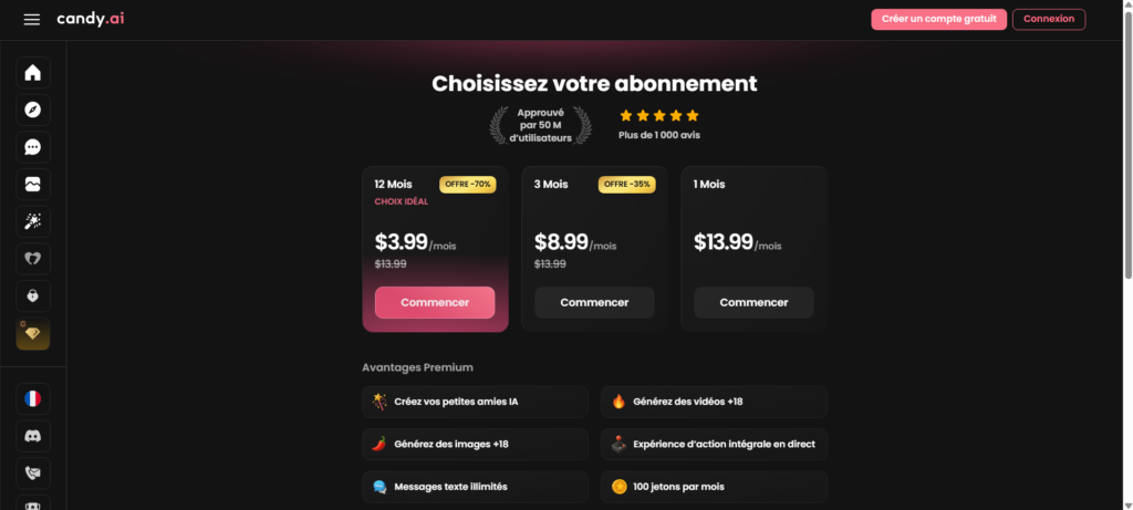 Test de Candy AI : les différents abonnements