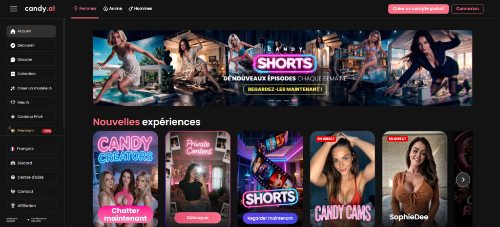Test de Candy AI : la page d'accueil