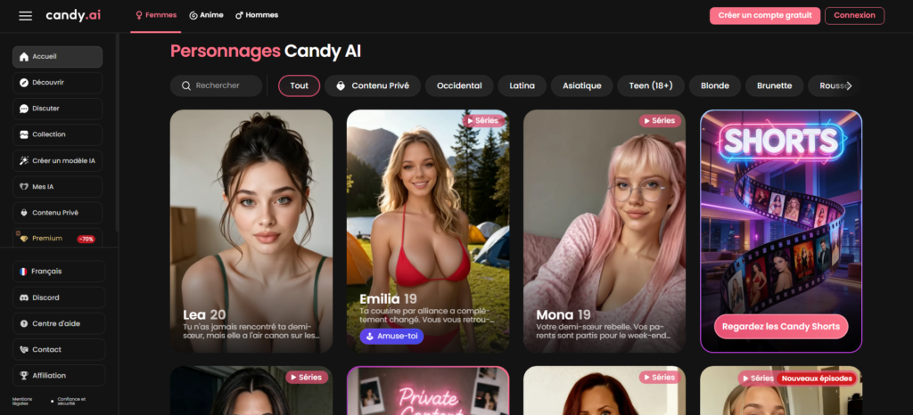 Test de Candy AI : les différents personnages IA accessibles