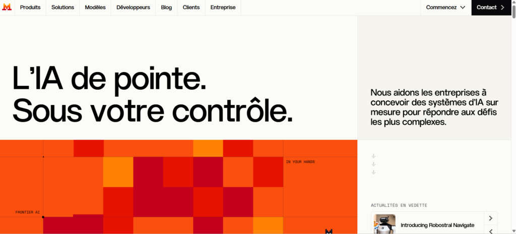 Test de Mistral IA : la page d'accueil