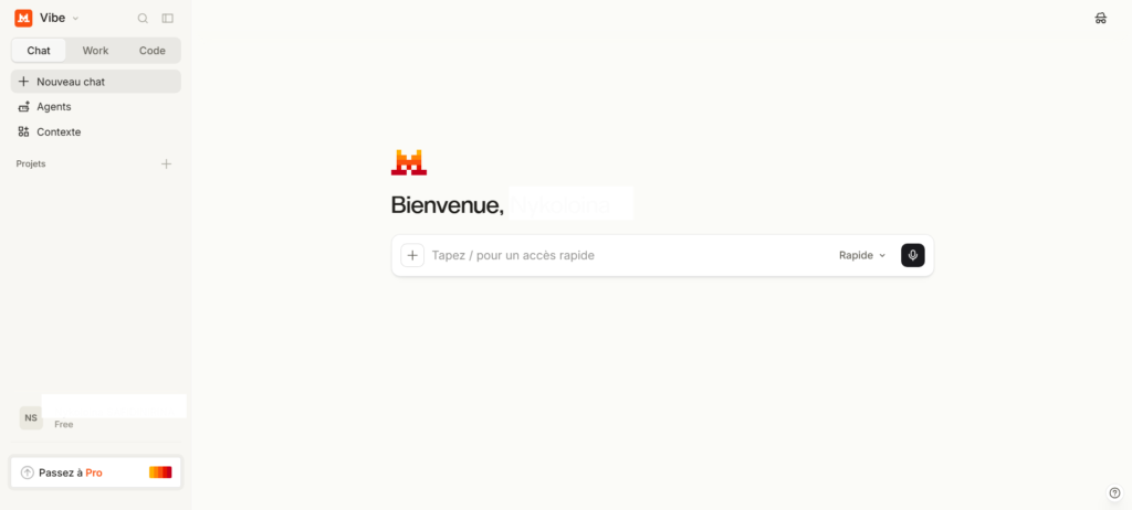 Test de Mistral IA : Page d'accueil de l'assistant conversationnel