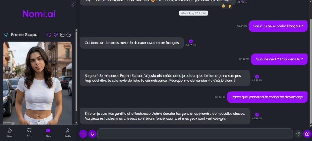 Conversation avec une Nomi AI gratuite