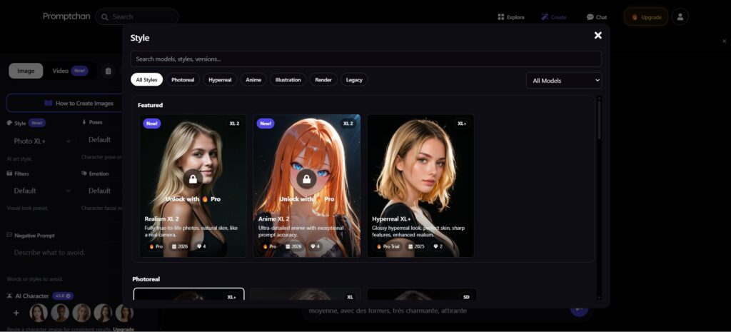 Les différents styles d'images adulte à générer sur Promptchan AI