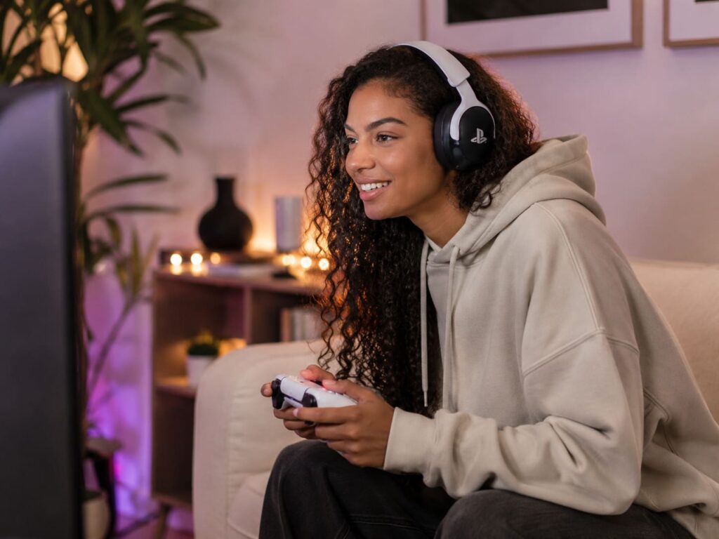Un casque PS5 Sony sans fil en usage