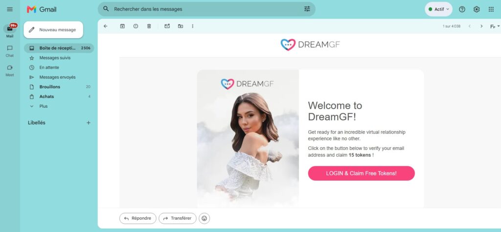 Mail de confirmation pour s'inscrire sur DreamGF