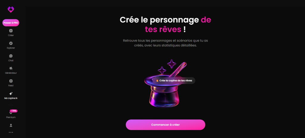 La fonction "Crée le personnage de tes rêves" sur Goloveai.com